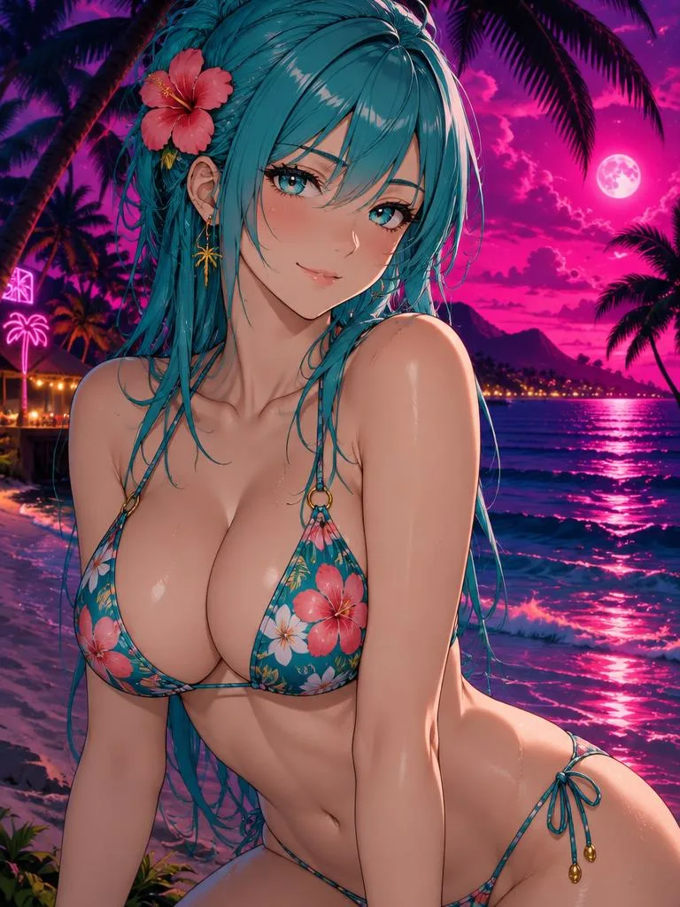 Yuki on a neon beach at night – Character AI Chat